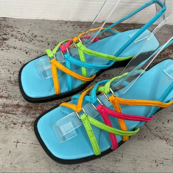 Vintage 90s 1990s Y2K 2000s neon elastic top platform sandals 7.5 retro - Picture 3 of 11